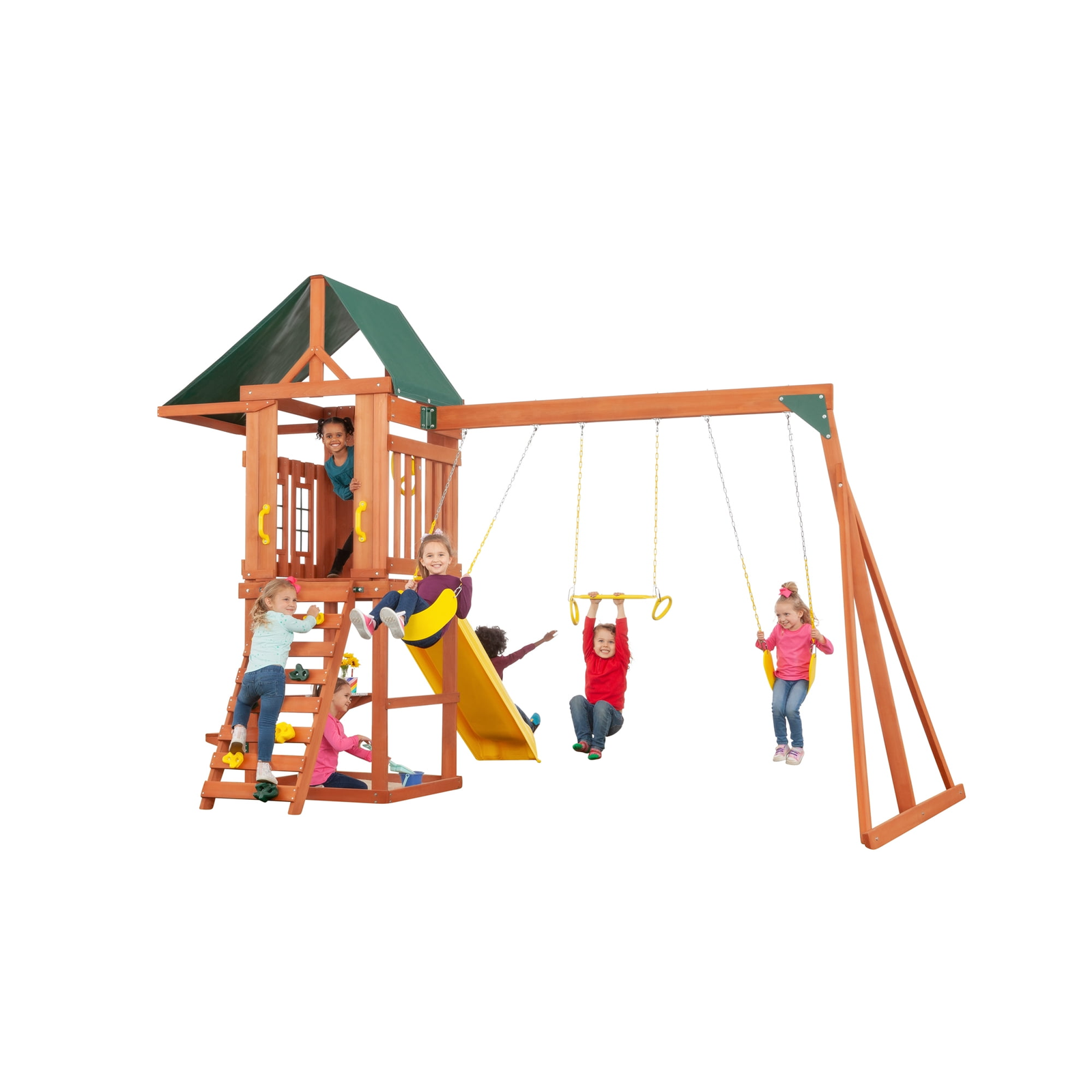 plb-product-28-image-1.png Creative Cedar Designs Cedar Cottage Wooden Swing Set with Slide and Rock Wall - Image 1