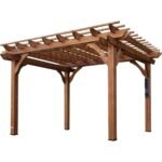 Backyard Discovery 12ft x 10ft Cedar Pergola with Built-In Power Port, Medium Brown
