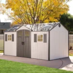 Lifetime 15 x 8 ft Side-Entry Steel-Reinforced Garden Storage Shed with Skylights and Shelving - Image 2
