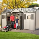 Lifetime 15 x 8 ft Side-Entry Steel-Reinforced Garden Storage Shed with Skylights and Shelving - Image 3