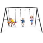 Klokick Metal Swing Set with 3 Swings, 32 in Saucer Seat & Heavy-Duty A-Frame