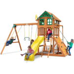 Outing III Cedar Outdoor Playground With Wood Roof, Monkey Bars, Slide and Swings