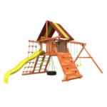 Woodplay Tiger Tower Combo A Wooden Swing Set With Slide, Rock Wall and Monkey Bars