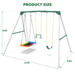 Extra-Tall 9.5ft Metal Swing Set With Belt Swing, Rectangular Swing and Trapeze Bar