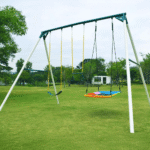 Extra-Tall 9.5ft Metal Swing Set With Belt Swing, Rectangular Swing and Trapeze Bar - Image 5