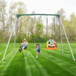 Extra-Tall 9.5ft Metal Swing Set With Belt Swing, Rectangular Swing and Trapeze Bar - Image 6
