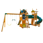 KidKraft Mockingbird View Wooden Swing Set with Tower, Basketball Hoop, Tunnel and Tyre Swing